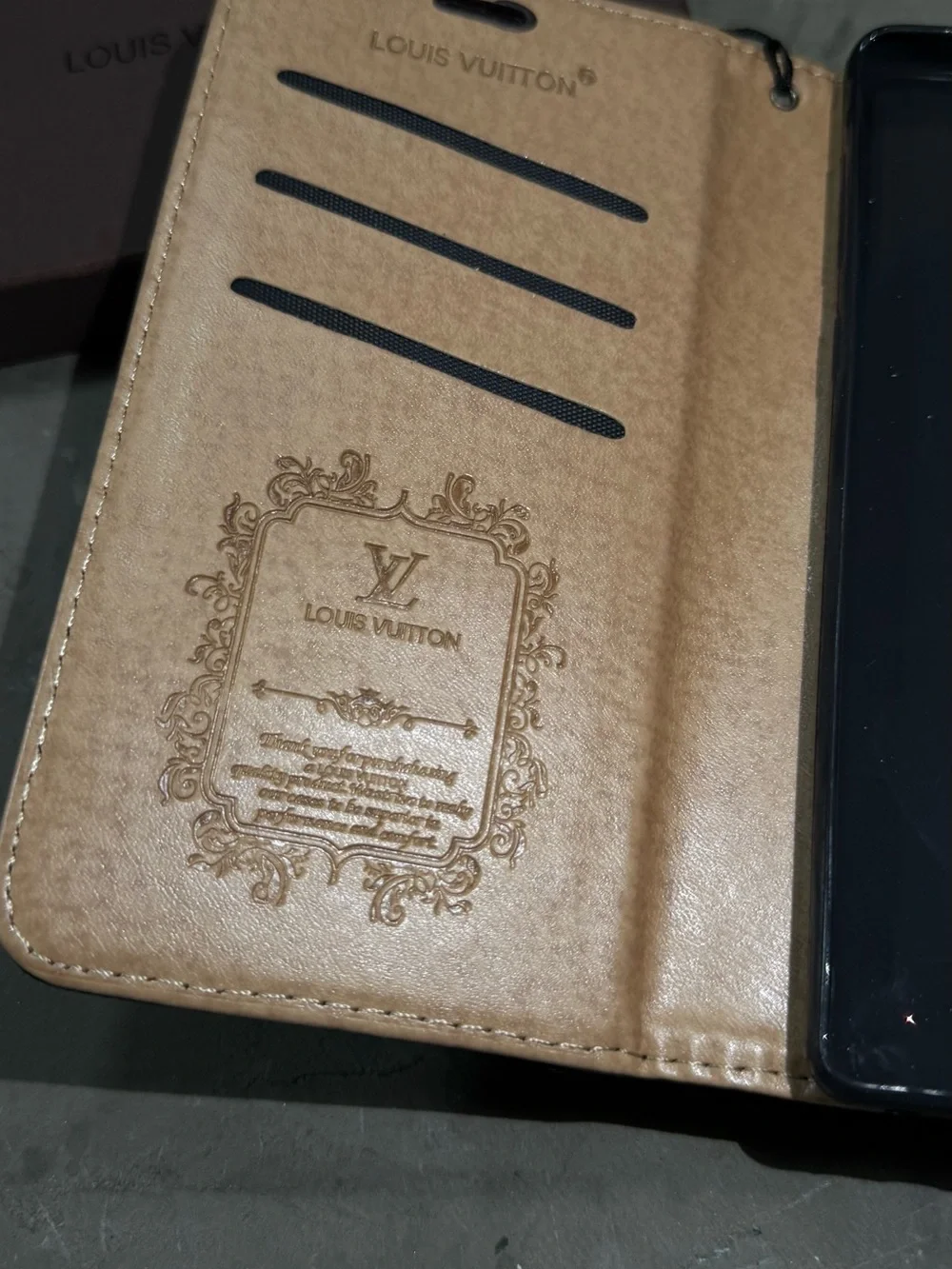 Louis Vuitton Monogram Style Wallet Phone Case Brown Folio Wrist Strap w/ Box